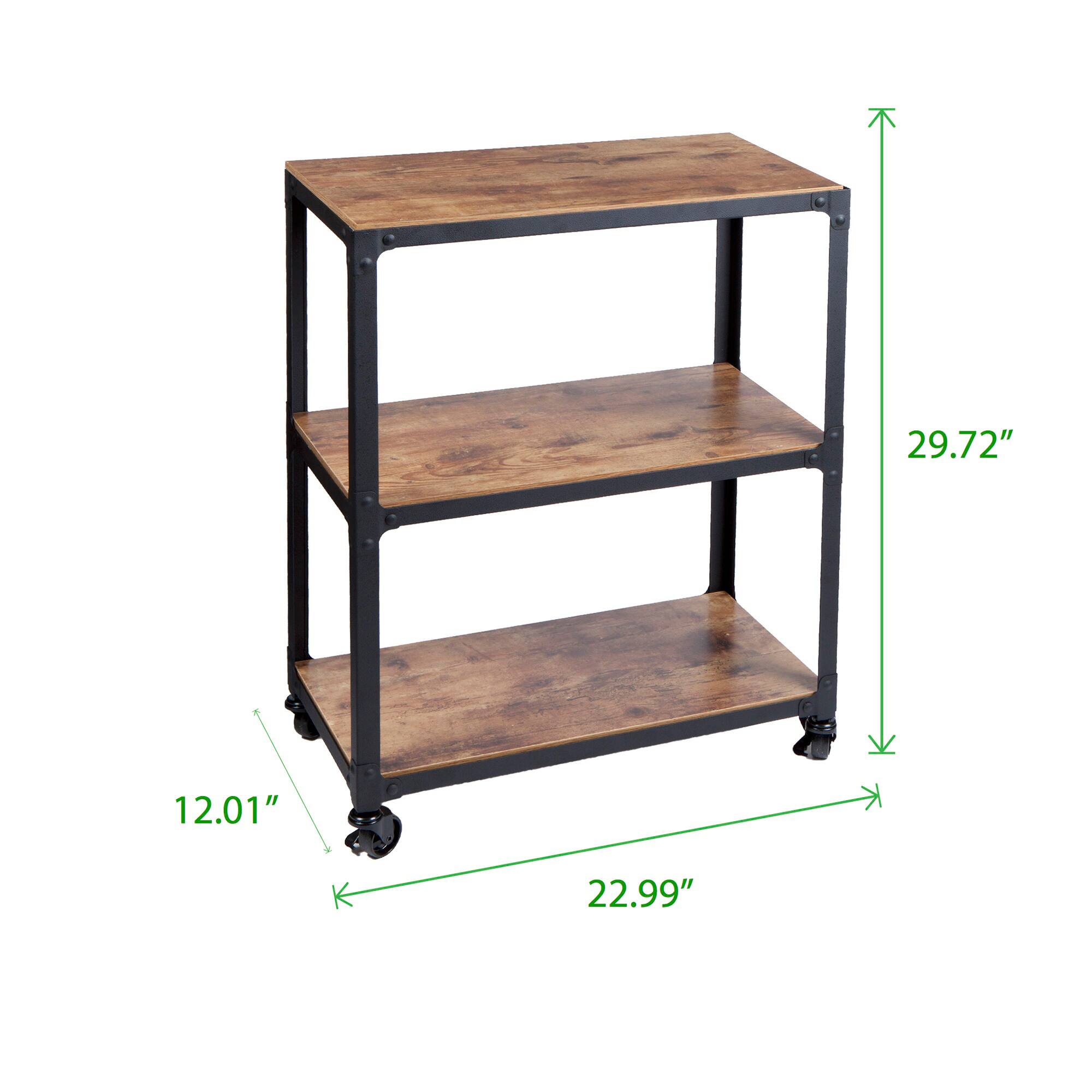 Mind Reader 30" Brown & Black 3-Tier Rolling Bar Cart
